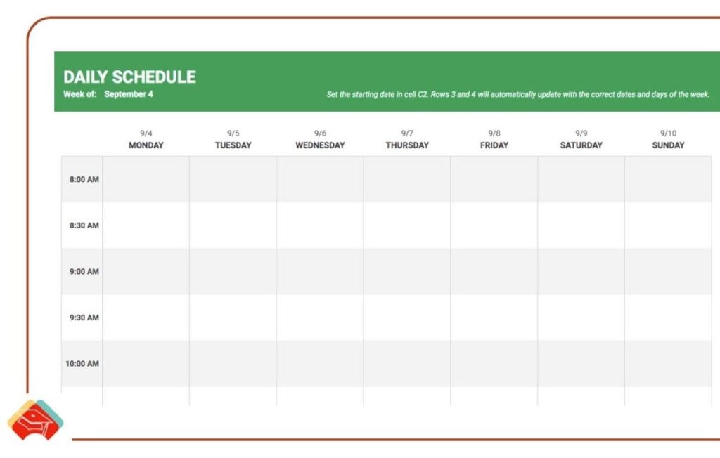 The image of the GANTT chart for the daily schedule.