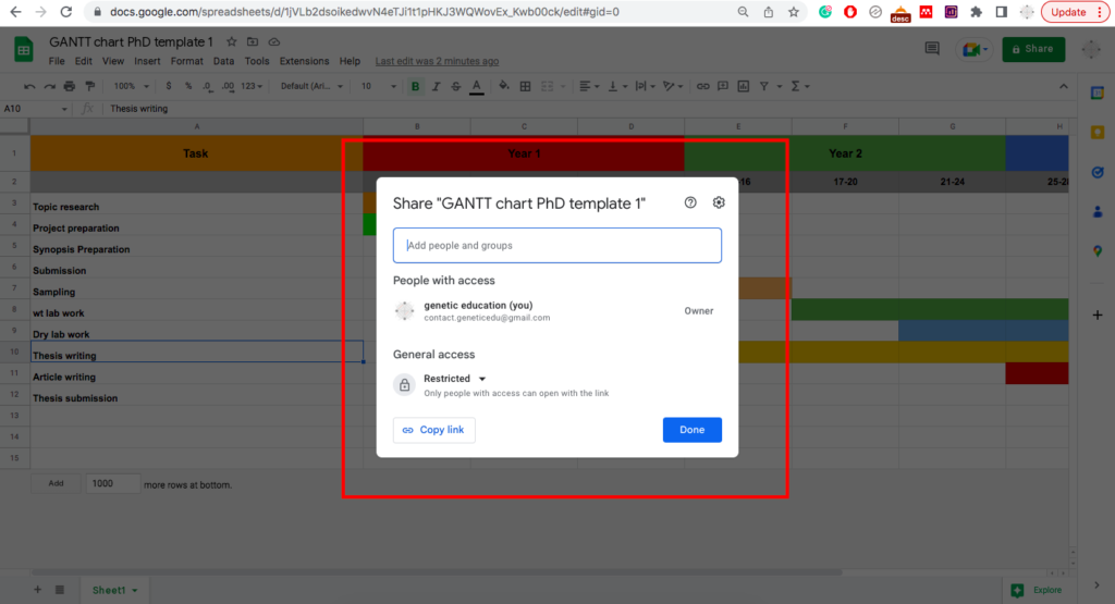 How to prepare GANTT chart in Google sheet.
